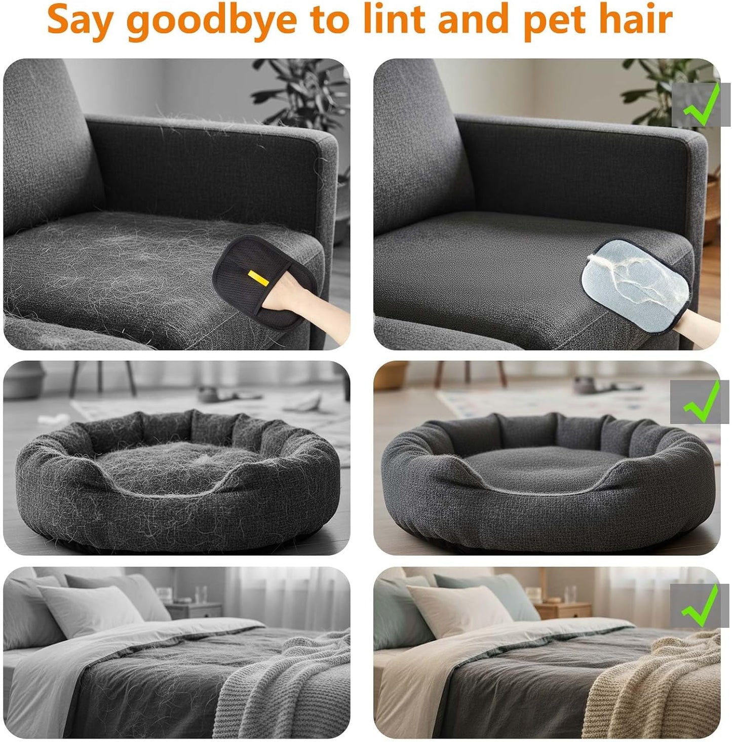 Thickened Pet Hair Removal Glove - Electrostatic Cat Dog Hair Remover Glove, Reusable Magic Brush Pet Hair Remover Tool for Couch, Carpet, and Car Seat (Black,1 Pack)