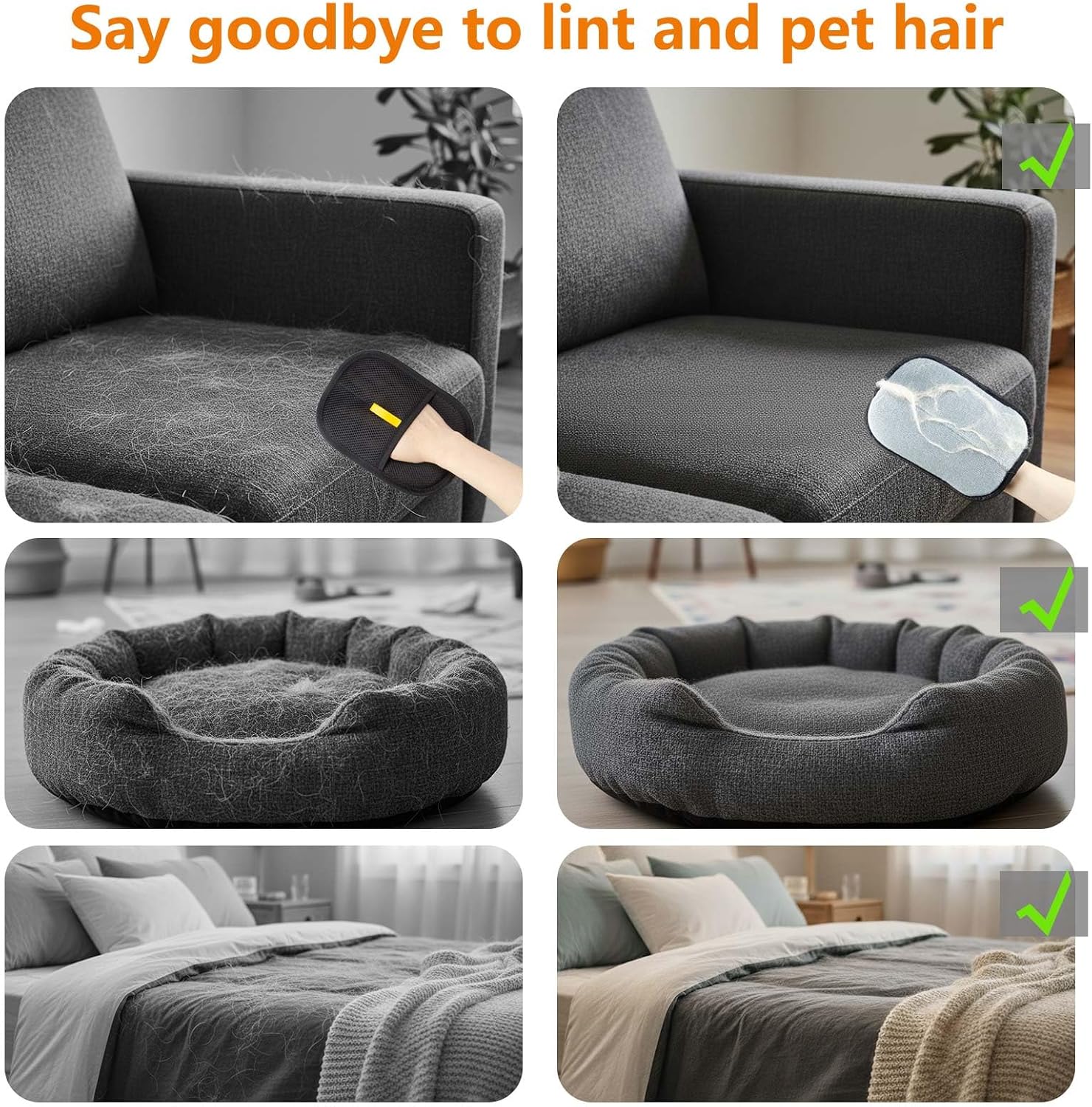 Thickened Pet Hair Removal Glove - Electrostatic Cat Dog Hair Remover Glove, Reusable Magic Brush Pet Hair Remover Tool for Couch, Carpet, and Car Seat (Black,1 Pack)