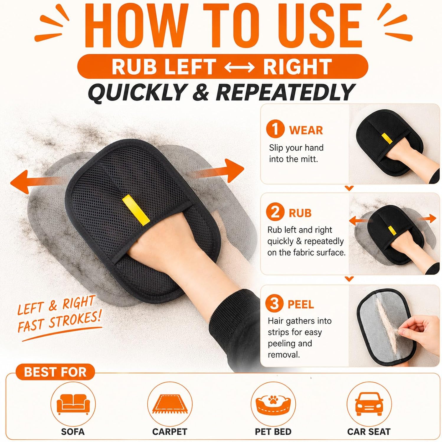 Thickened Pet Hair Removal Glove - Electrostatic Cat Dog Hair Remover Glove, Reusable Magic Brush Pet Hair Remover Tool for Couch, Carpet, and Car Seat (Black,1 Pack)